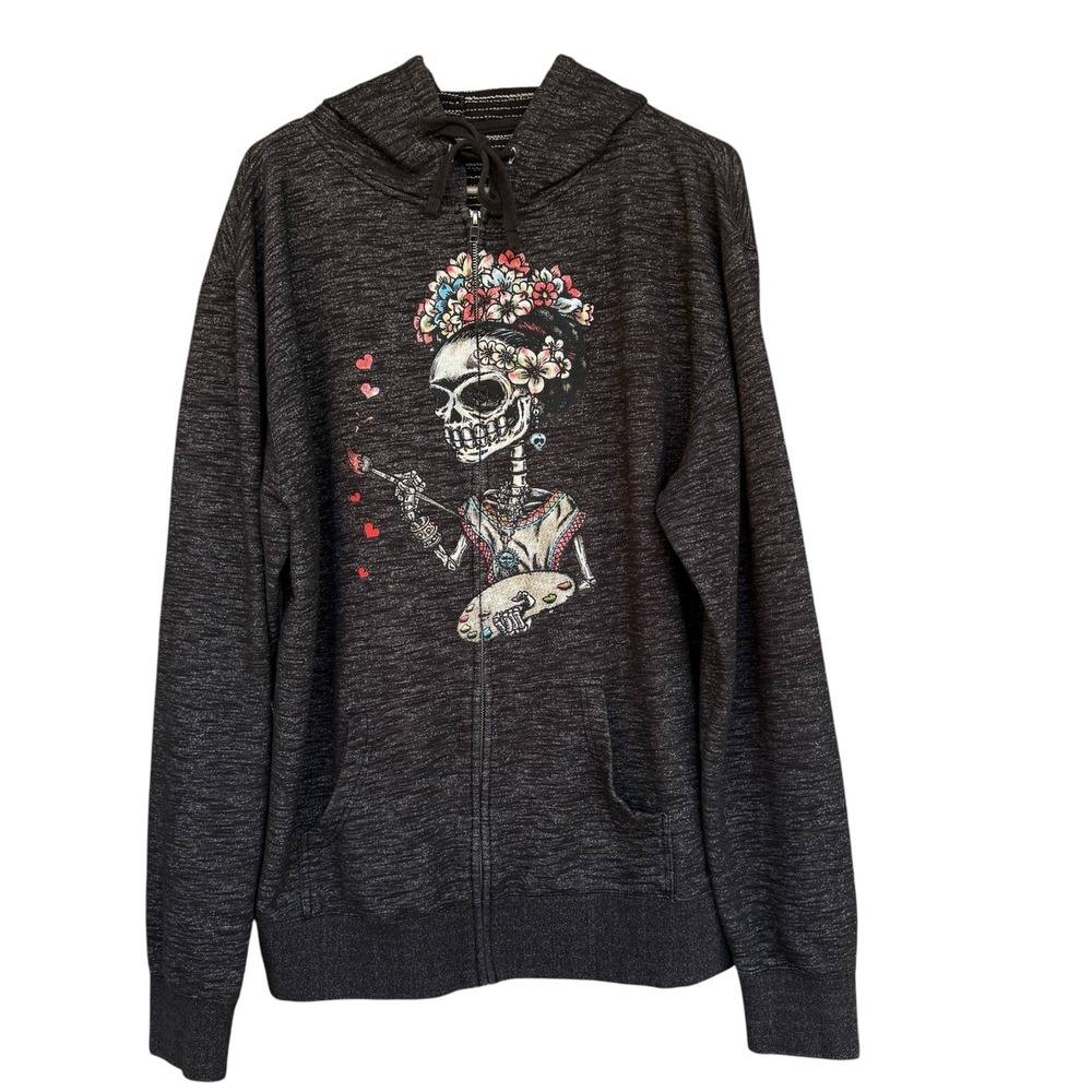 Independent Trading Company Hoodie Mens XL Gray Skeleton Artist Full Zip Fleece